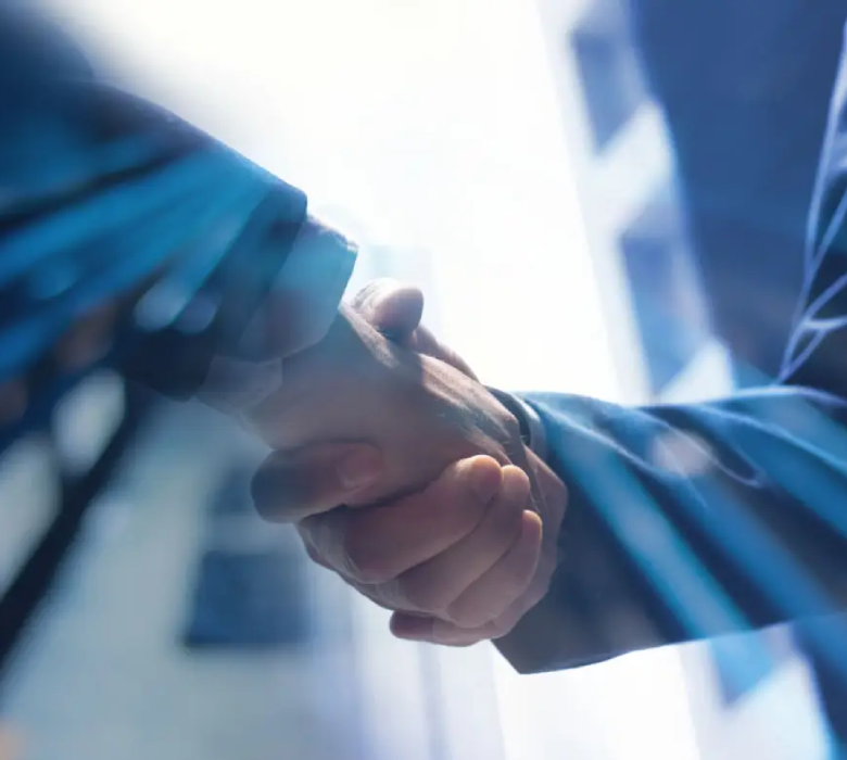 Two people shaking hands, business deal.